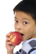 schoolboy with and apple looking at camera