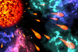 Sun explode the meteor to the space area Sun explode the meteor to the space area
