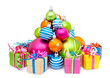 Paquets cadeaux et boules de Noël