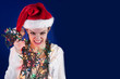Photo: Panicked girl with Christmas lights Panicked girl with Christmas lights