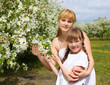 girl with mother in spring park