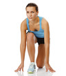 female athlete ready to run isolated on a white background