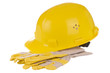 Arbeitshandschuhe und Bauhelm