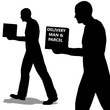 Vector delivery man carrying a parcel with copyspace. Silhouette