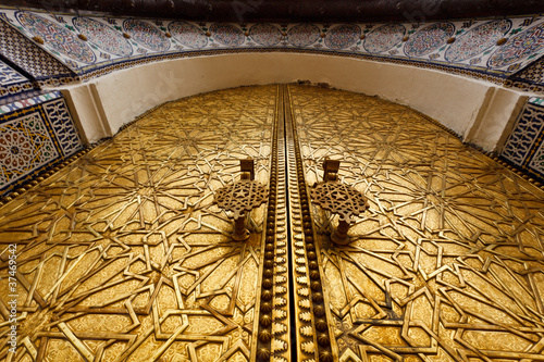 Photo: Closeup of ornate carved brass door of palace in Fez, Morocco Closeup of ornate carved brass door of palace in Fez, Morocco