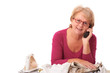 Photo: Hausfrau telefoniert beim Bügeln.. Hausfrau telefoniert beim Bügeln..