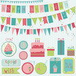 Retro Birthday Celebration Design Elements - for Scrapbook, Invi