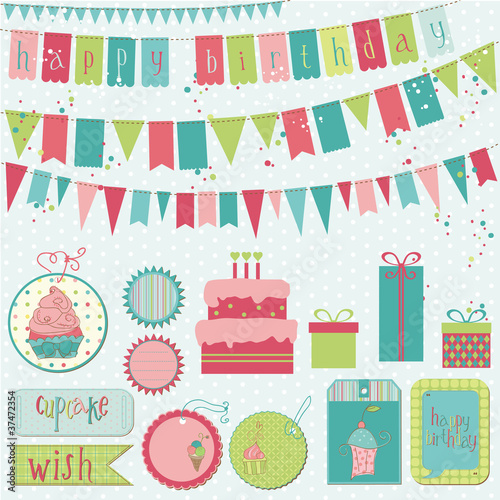 Vector: Retro Birthday Celebration Design Elements - for Scrapbook, Invi Retro Birthday Celebration Design Elements - for Scrapbook, Invi