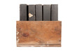 Old Wood Box With Player Piano Rolls