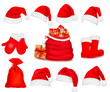 Vector: Big set of red santa hats and clothing. Vector Big set of red santa hats and clothing. Vector