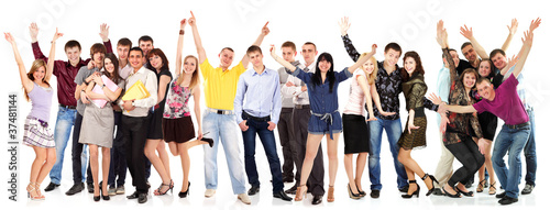 Photo: group students happy isolated group students happy isolated