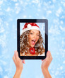 Tablet computer and Christmas girl. Tablet computer and Christmas girl.