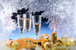 Frosted window and Christmas decoration Frosted window and Christmas decoration