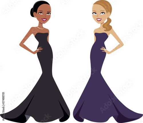 Illustration: Two women wearing gowns Two women wearing gowns