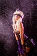 Expressive woman in burlesque outfit