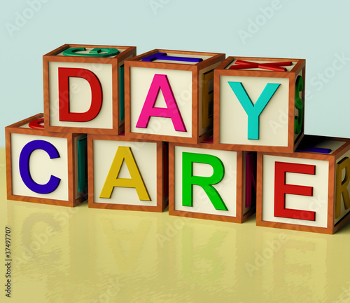 Illustration: Kids Blocks Spelling Day Care As Symbol for Preschool and Kinder Kids Blocks Spelling Day Care As Symbol for Preschool and Kinder
