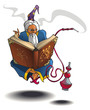 Arabian wizard levitating with magic book and hookah Arabian wizard levitating with magic book and hookah