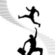 man run for dear life up stairs to success.