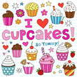 Birthday Cupcakes Party Doodles Vector Set