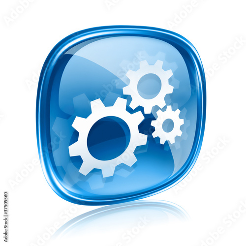 Illustration: Tools icon blue glass, isolated on white background Tools icon blue glass, isolated on white background