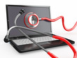 Service for laptop repair. Laptop with stethoscope Service for laptop repair. Laptop with stethoscope
