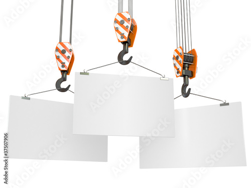 Illustration: Crane hooks with empty boards. 3d Crane hooks with empty boards. 3d
