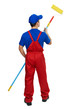 painter man in uniform with paint roller painter man in uniform with paint roller