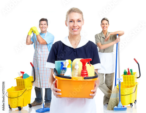 Photo: Young smiling cleaner woman. Young smiling cleaner woman.