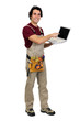Carpenter pointing to laptop