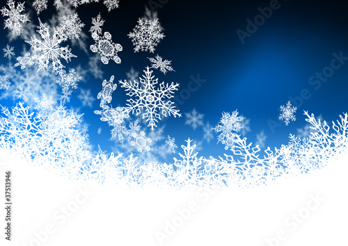 Illustration: blauer Hintergrund, abstrakt, Flocken, Schnee, Kristalle, Winter blauer Hintergrund, abstrakt, Flocken, Schnee, Kristalle, Winter