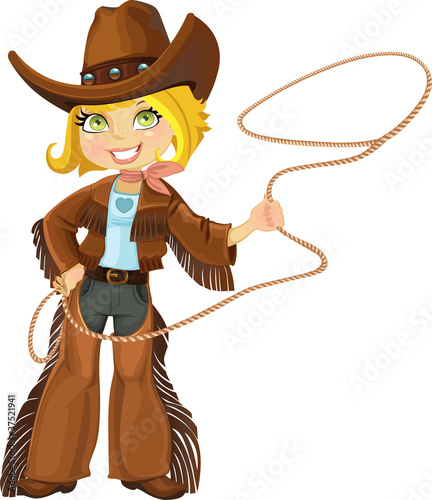 Vector: Blond cowgirl with Lasso Blond cowgirl with Lasso
