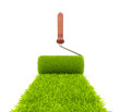 Green paint of grass. Roller isolated on white background. 3D il