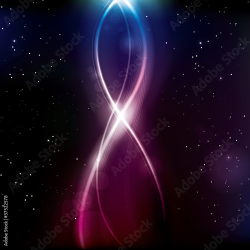 Vector: Glowing light with stars, flares and rays in outer space Glowing light with stars, flares and rays in outer space