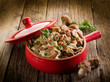 tagliatelle with cep edible mushroom and bacon over casserole tagliatelle with cep edible mushroom and bacon over casserole