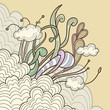 Abstract clouds with floral design elements