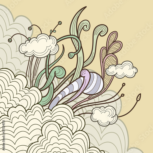 Vector: Abstract clouds with floral design elements Abstract clouds with floral design elements