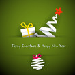 Simple vector red christmas card with gift, tree and bauble