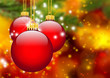 roter Christbaumschmuck, Hintergrund, Weihnachtskarte, 3 Kugeln