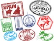 Set of stylized grunge travel stamps, vector illustration