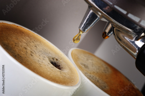 Photo: Coffee machine espresso . Process of preparation of coffee Coffee machine espresso . Process of preparation of coffee