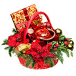 Photo: Christmas gift basket on white background Christmas gift basket on white background
