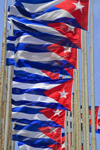 Row of Cuban flags flying in the wind