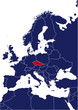 Blue map of europe with red highlited Czech Republic