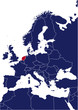 Blue map of europe with red highlited Netherlands