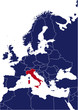 Blue map of europe with red highlited Italy
