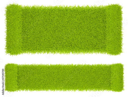 Illustration: Empty green grass blank. Abstract shape 3D. Isolated on white Empty green grass blank. Abstract shape 3D. Isolated on white