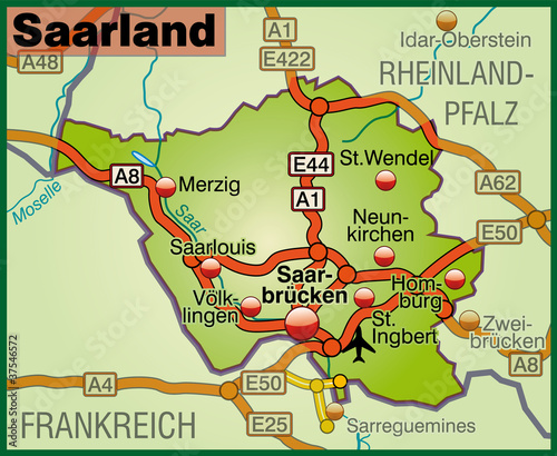 Vector: Bundesland Saarland und Umgebung Bundesland Saarland und Umgebung