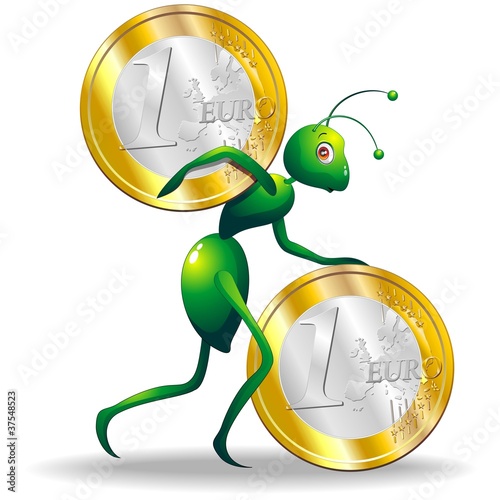 Vector: Formica Economia Moneta-Ant Economy Coin-Cartoon-Vector Formica Economia Moneta-Ant Economy Coin-Cartoon-Vector