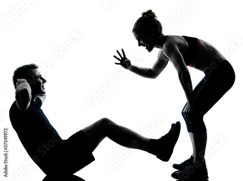 Foto: one couple man woman exercising workout fitness one couple man woman exercising workout fitness