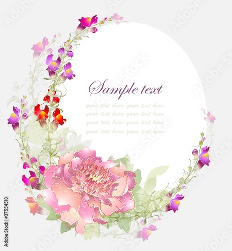Vector: Greeting card with peony. Illustration peony. Greeting card with peony. Illustration peony.
